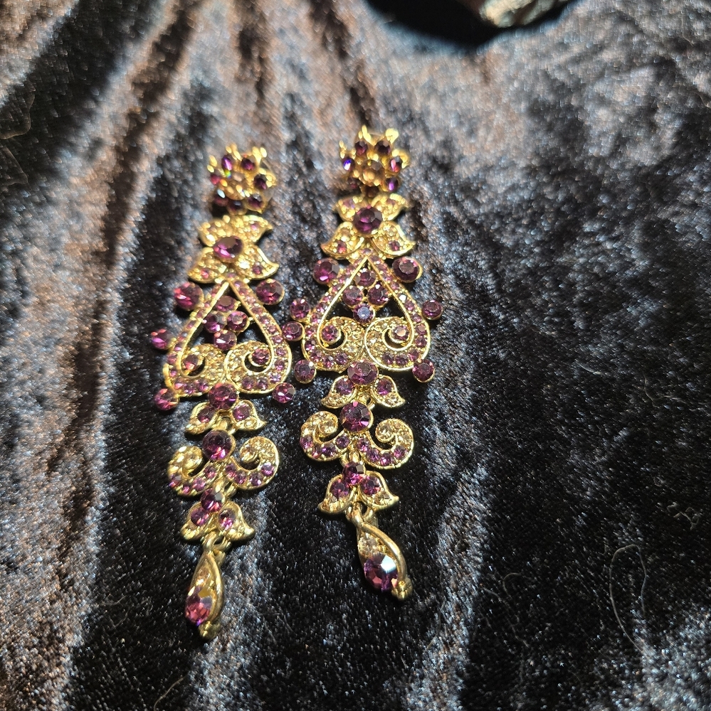 Elegant Gold and Purple Drop Earrings